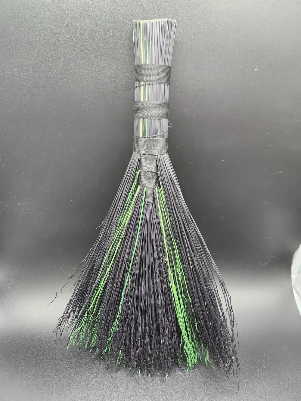 Handmade green and black broom- for hearth, altar, whisk