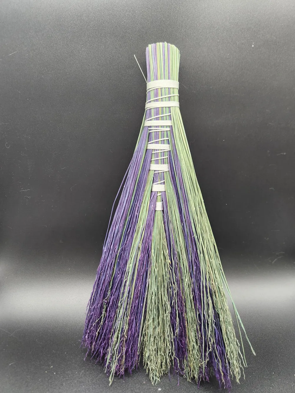 Purple and grey- green handmade broom