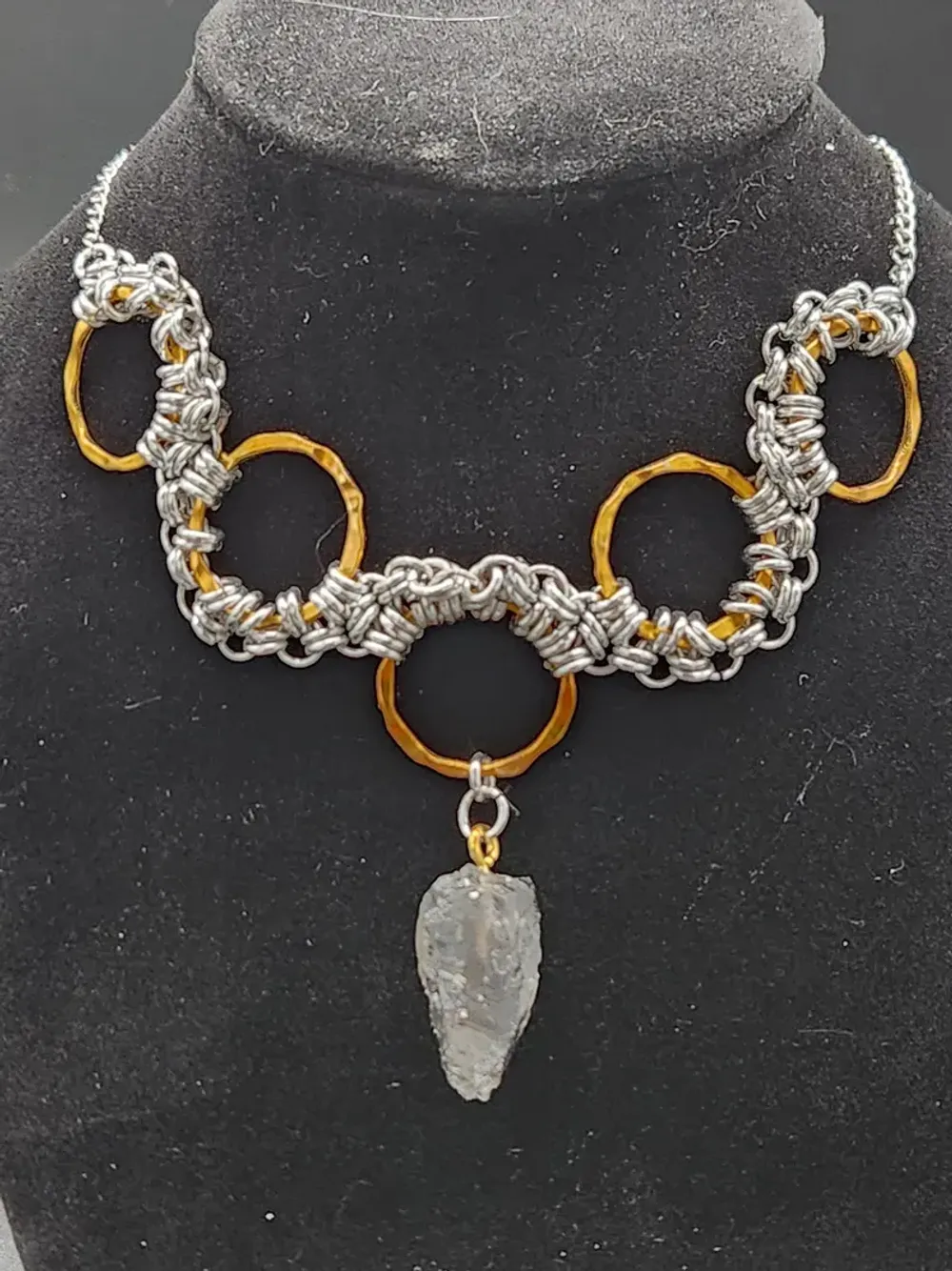 Chainmail necklace- black resin crystal for fantasy or star wars
